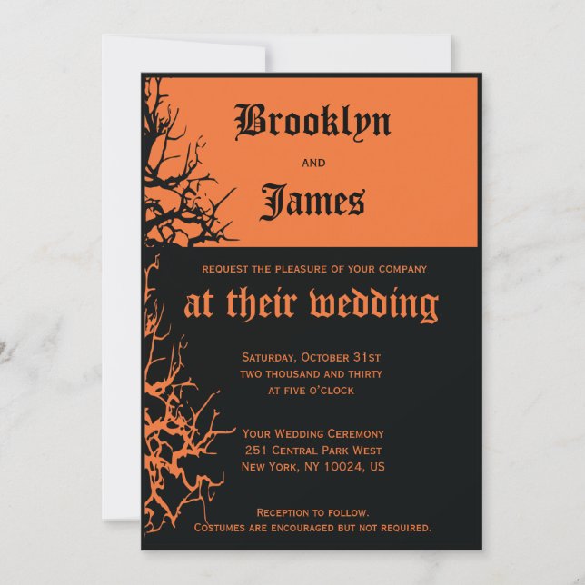 Black And Orange Halloween Wedding Invitations (Front)