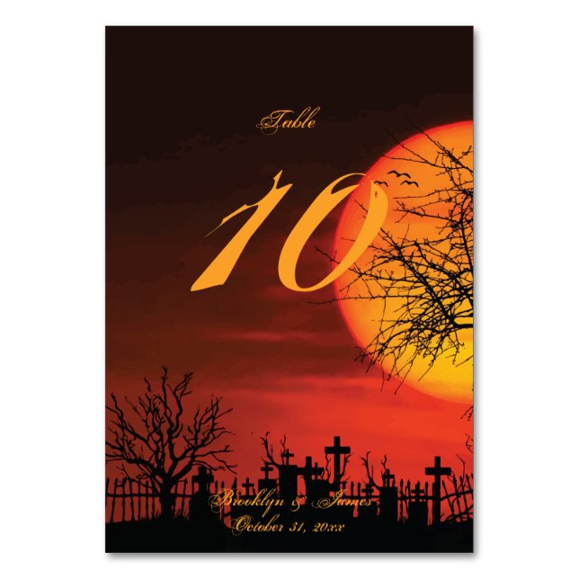 Black And Orange Halloween Wedding Table Numbers (Front)