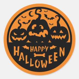Black and Orange Happy Halloween Classic Round Sticker