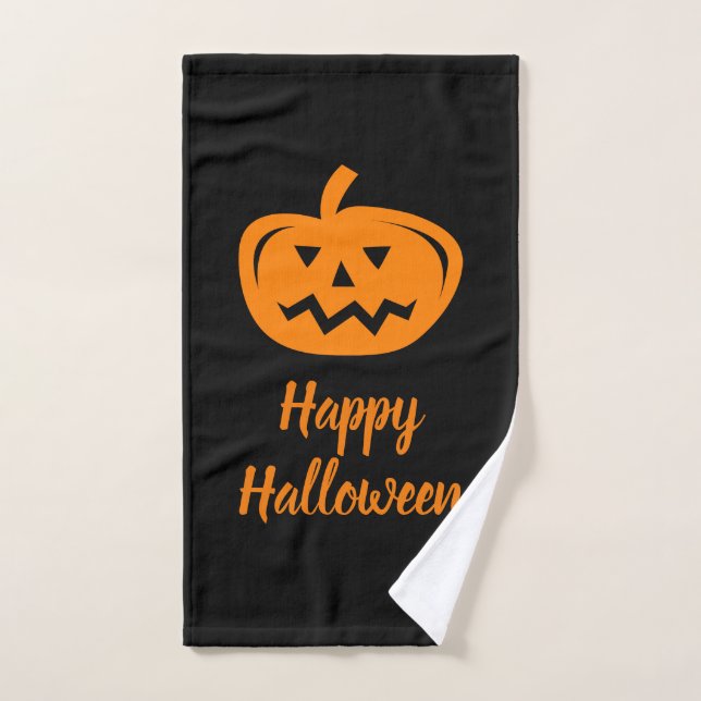 Black and orange Happy Halloween hand towel (Hand Towel)