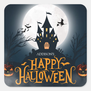 Black and Orange Illustrative Happy Halloween Square Sticker