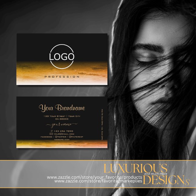 Black and Orange Marble Pattern with Logo Modern Business Card (Creator Uploaded)