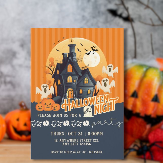 Black and Orange Modern Haunted House Halloween  Invitation (Creator Uploaded)