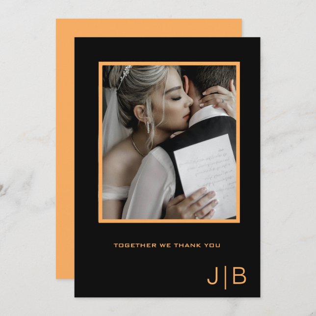Black and orange monogram minimalist photo  thank you card (Front/Back)