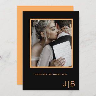 Black and orange monogram minimalist photo  thank you card