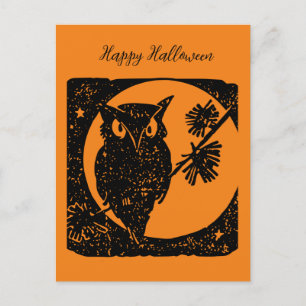 Black and orange owl happy Halloween bookmark Holiday Postcard