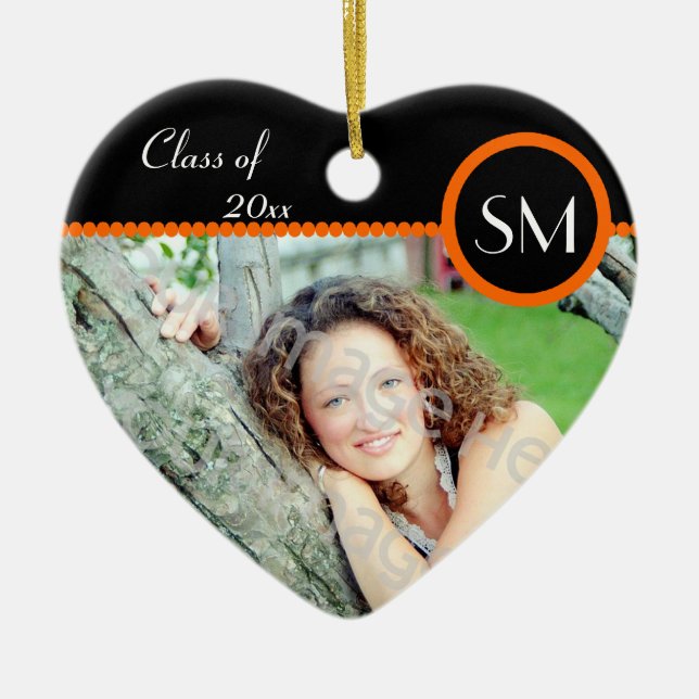 Black and Orange Photo Graduation Ornament (Front)