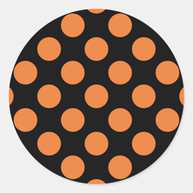 Black and Orange Polka Dots Classic Round Sticker (Front)