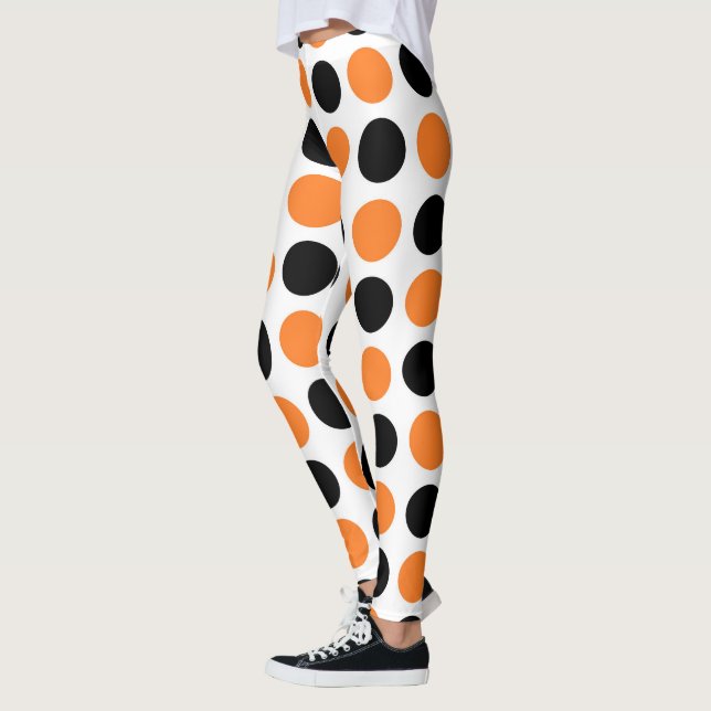 Black and Orange Polka Dots Leggings (Left)
