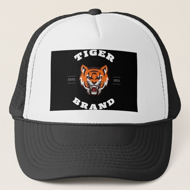 Black And Orange Professional Tiger  Trucker Hat (Front)