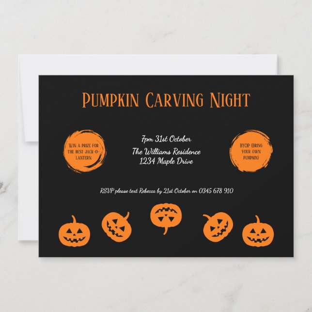 Black and Orange Pumpkin Carving Night Invitation (Front)