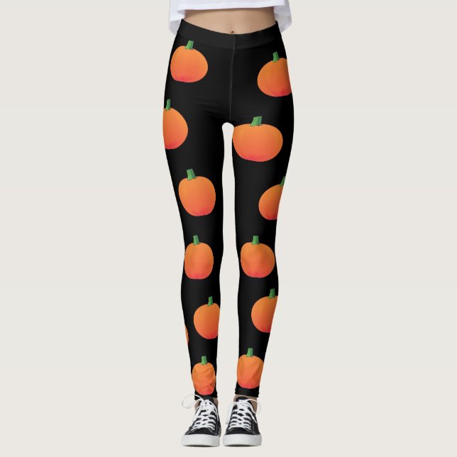 Black and Orange Pumpkin Halloween Leggings (Front)