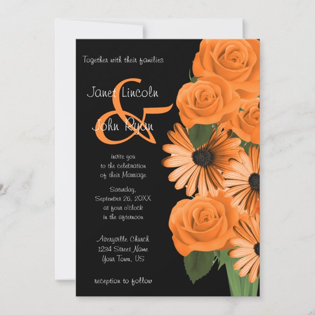 Black and Orange Roses & Daisies Invitation (Front)