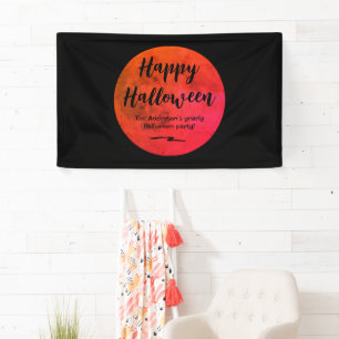 Black and Orange Scary Full Moon Happy Halloween Banner