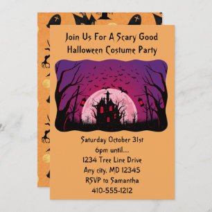 Black and Orange Scary House Halloween Party Invitation