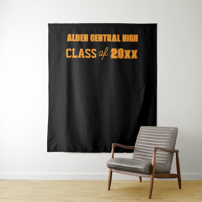 Black and Orange School Colours Photo Backdrop Tapestry (In Situ)