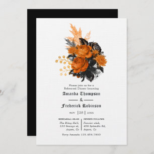 Black and Orange Shabby Floral Rehearsal Dinner Invitation