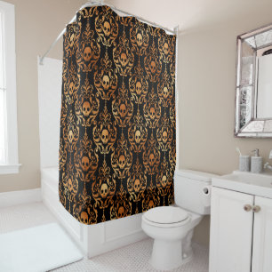 Black and Orange Skull Shower Curtain