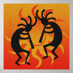 Black And Orange Southwest Kokopelli Tribal Sun Poster