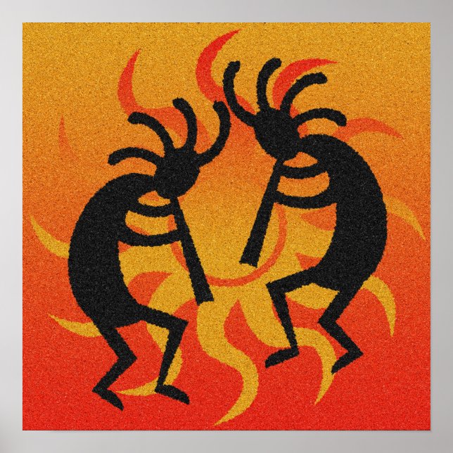 Black And Orange Southwest Kokopelli Tribal Sun Poster (Front)
