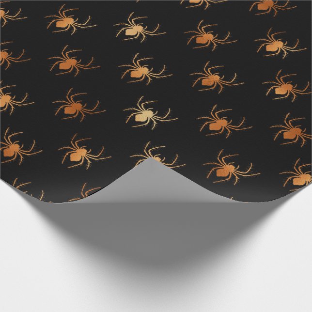 Black and Orange Spiders Halloween Pattern Wrapping Paper (Corner)