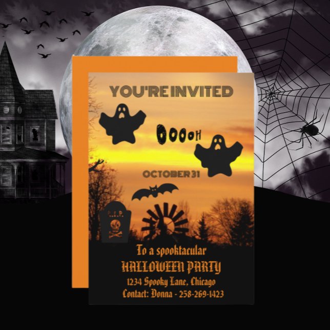 Black and Orange Spooky Halloween Night Invitation (In Situ)