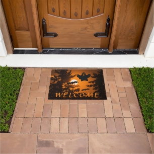Black and Orange Spooky Halloween Night Welcome Doormat