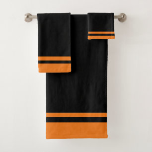 Black And Orange Sport Team Colours Bath Towel Set