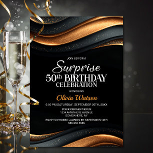 Black and Orange Surprise 50th Birthday Party Invitation