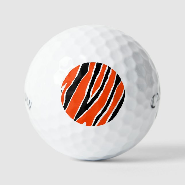 Black and Orange Tiger Strip Design Golf Balls (Front)