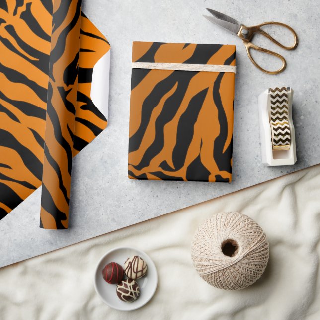 Black And Orange Tiger Stripes Animal Print Wrapping Paper (Crafts)