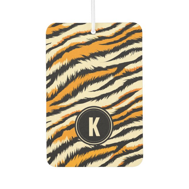 Black and Orange Tiger Stripes Monogram Car Air Freshener (Front)