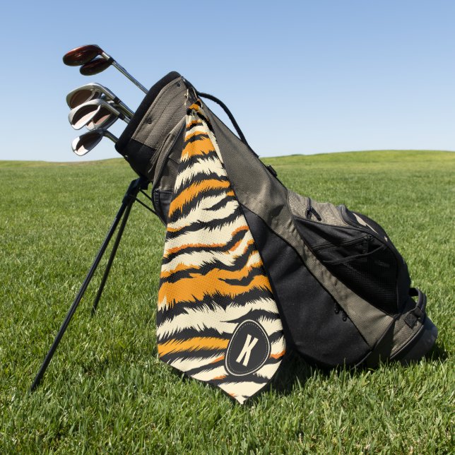 Black and Orange Tiger Stripes Monogram Golf Towel (Green)