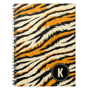 Black and Orange Tiger Stripes Monogram Notebook