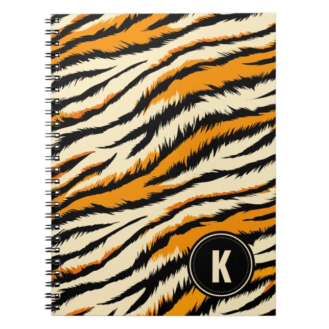 Black and Orange Tiger Stripes Monogram Notebook (Front)