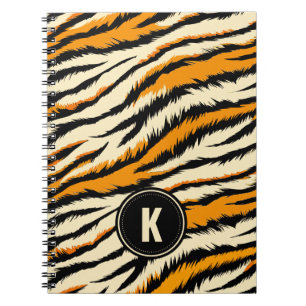 Black and Orange Tiger Stripes Monogram Notebook