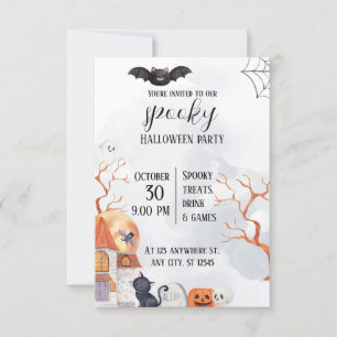 Black and Orange Watercolor Happy Halloween Invitation