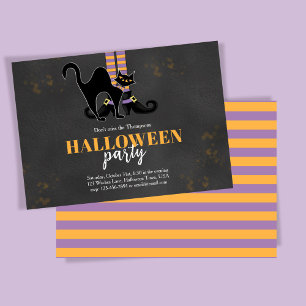 Black and Orange Witch Black Cat Birthday Party Invitation