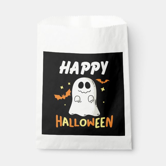 Black and Orange with Ghost Happy Halloween  Favour Bag (Front)
