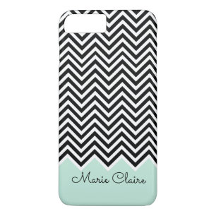 Black and pale blue Modern Chevron Custom Monogram iPhone 8 Plus/7 Plus Case