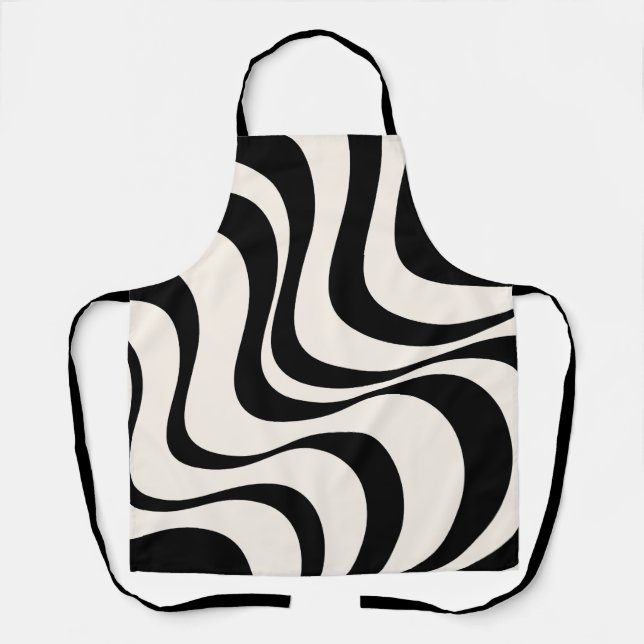 Black and pastel modern retro waves design  apron (Front)
