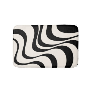 Black and pastel modern retro waves design  bath mat