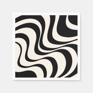 Black and pastel modern retro waves design napkin