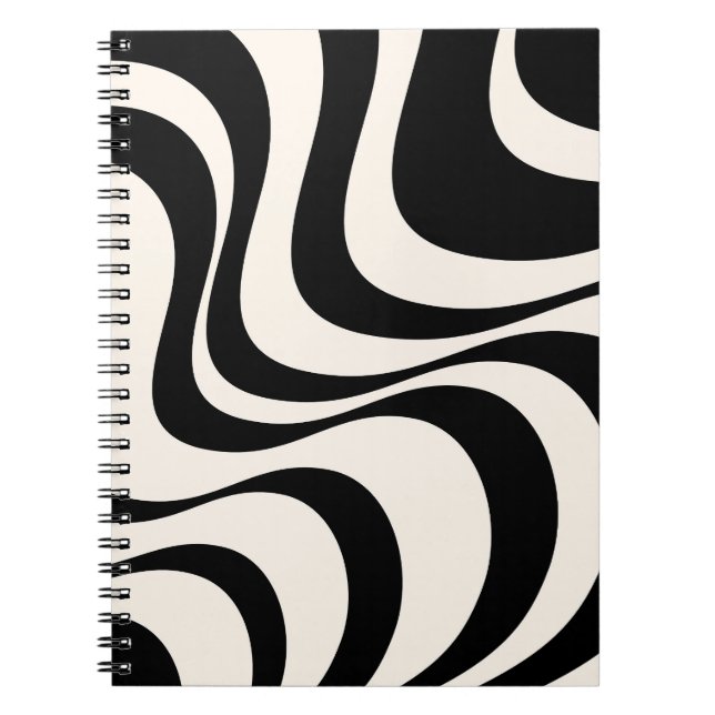 Black and pastel modern retro waves design  notebook (Front)
