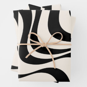 Black and pastel modern retro waves design  wrapping paper sheet