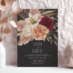 Black and Peach Floral Wedding Invitation