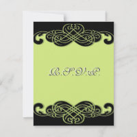 Black and Pear Green Scroll RSVP Card