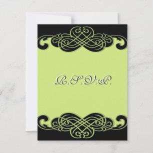 Black and Pear Green Scroll RSVP Card