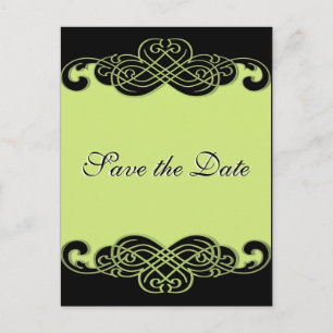 Black and Pear Green Scroll Save the Date Postcard