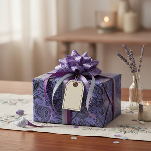 Black and peri paisley wrapping paper